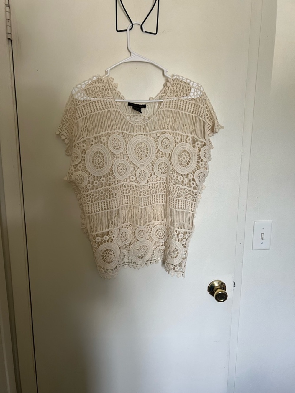 Crochet Circle-Motif Short Sleeve Tunic - Cream